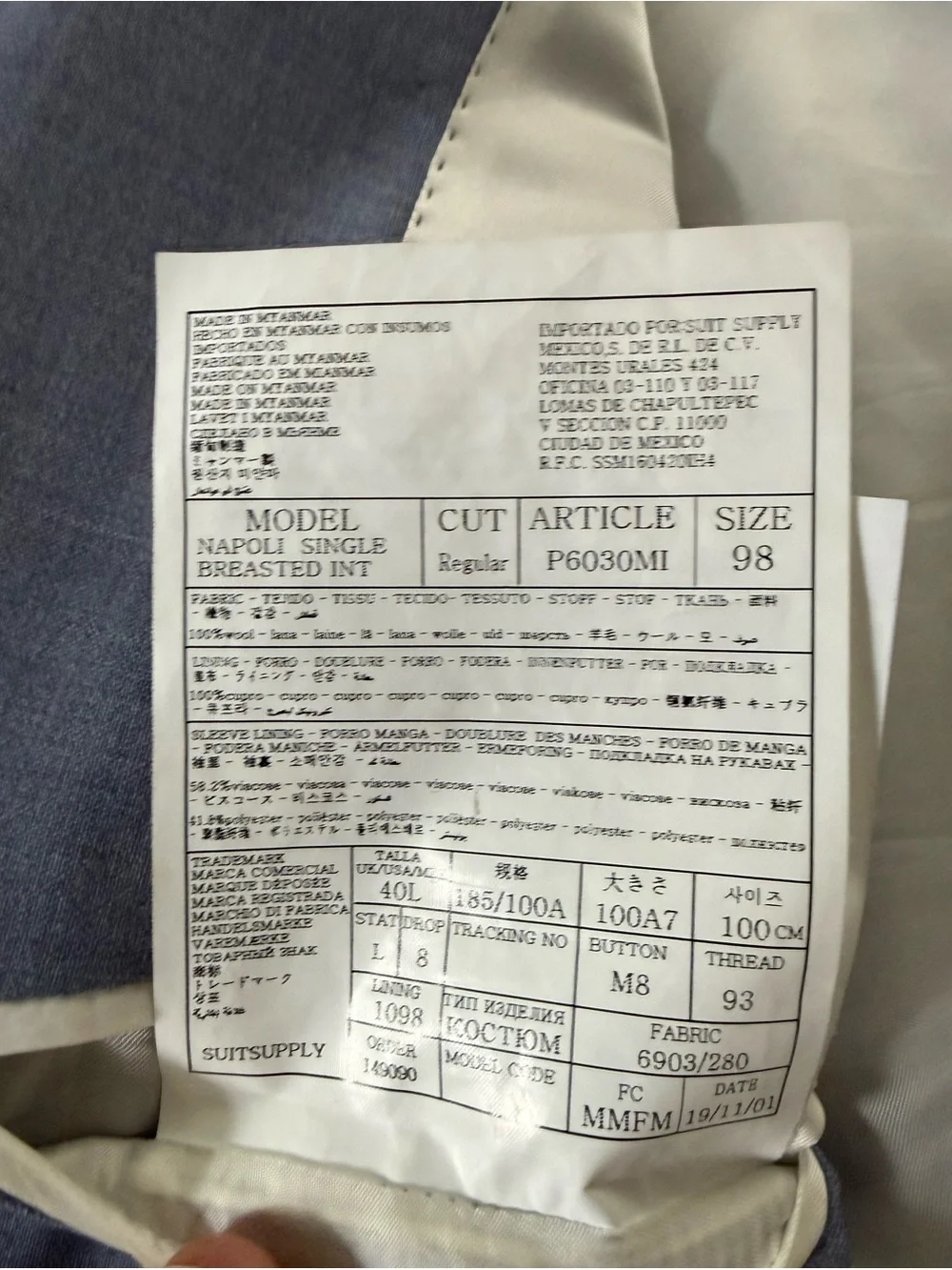 SuitSupply Napoli Blue Italian Wool Blazer Reda 1865 Fabric Size 40L